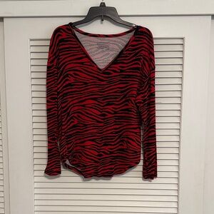 Westbound Red and Black Animal Print V-Neck Blouse